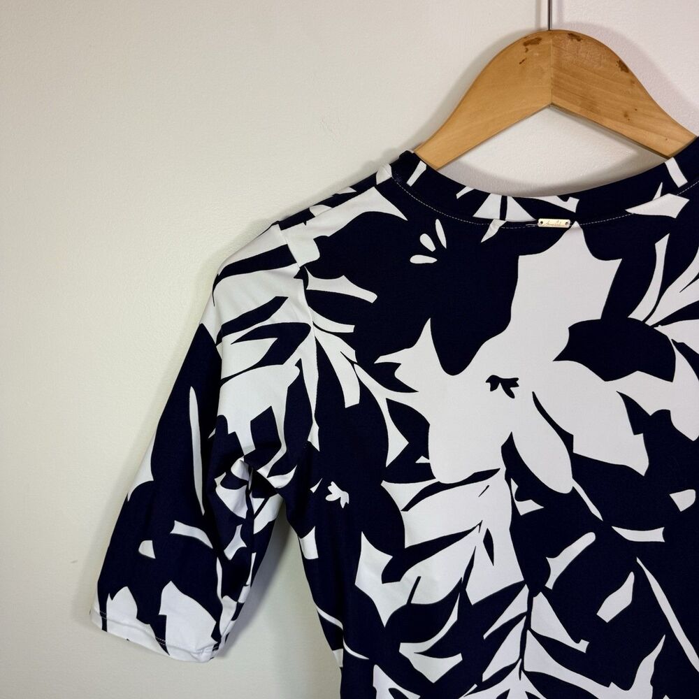 ANNE COLE Long Sleeve One-Piece Rash Guard Swimsuit Tropical Navy White Sz 8 - Picture 5 of 12